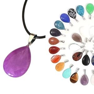 ⭐️ 5 for $25 Natural Stone Water Droplet Pendant Necklace on a Black Cord